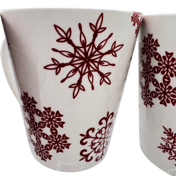 Gibson Home Coffee Tea Mug Set of 4 Christmas Snowflake Red White Festive Table - Picture 7 of 7